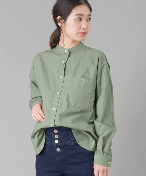 OMNES（オムネス）の「タイプライター ウォッシャブルバンドカラービッグシャツ（シャツ/ブラウス・レディース・ホワイト/チャコールグレー/カーキ/チェック・FREE）」の3枚目の写真