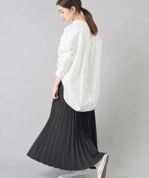 OMNES（オムネス）の「タイプライター ウォッシャブルバンドカラービッグシャツ（シャツ/ブラウス・レディース・ホワイト/チャコールグレー/カーキ/チェック・FREE）」の6枚目の写真