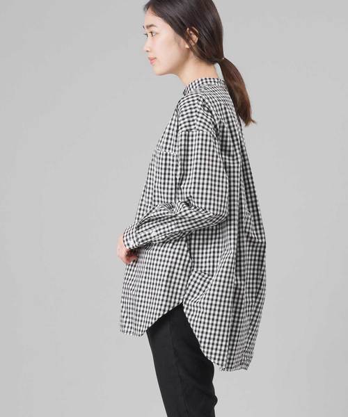 OMNES（オムネス）の「タイプライター ウォッシャブルバンドカラービッグシャツ（シャツ/ブラウス・レディース・ホワイト/チャコールグレー/カーキ/チェック・FREE）」の11枚目の写真
