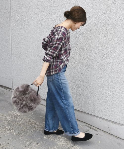 SHIPS Days（シップスデイズ）の「SHIPS Days STANDARD:スキッパーチェックシャツ◇（シャツ/ブラウス・レディース・ベージュ/パープル・S～Ｍ/M～Ｌ）」の15枚目の写真