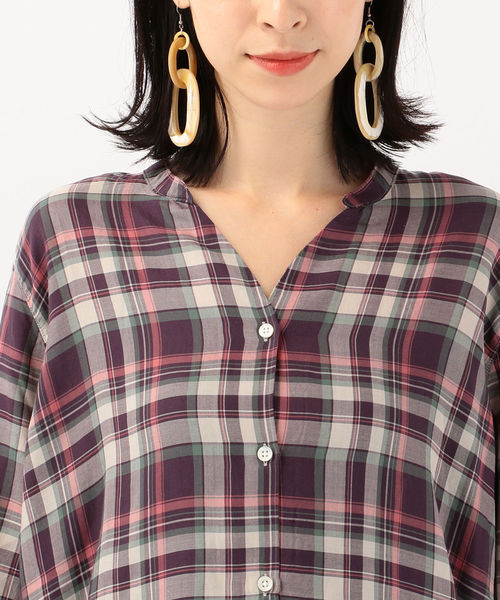 SHIPS Days（シップスデイズ）の「SHIPS Days STANDARD:スキッパーチェックシャツ◇（シャツ/ブラウス・レディース・ベージュ/パープル・S～Ｍ/M～Ｌ）」の20枚目の写真