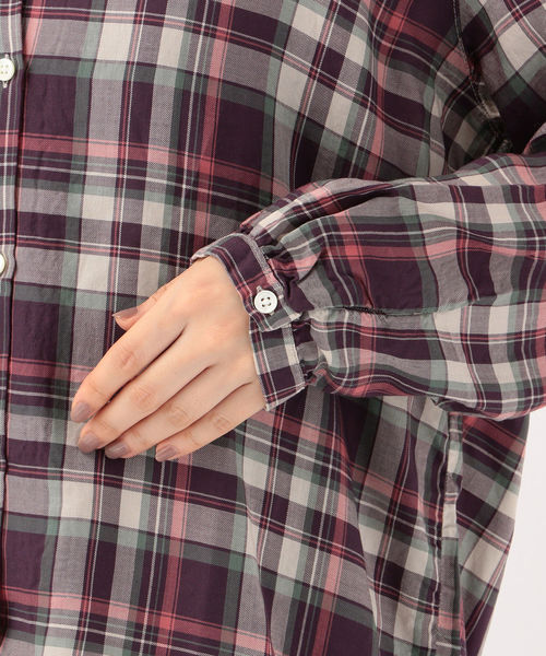 SHIPS Days（シップスデイズ）の「SHIPS Days STANDARD:スキッパーチェックシャツ◇（シャツ/ブラウス・レディース・ベージュ/パープル・S～Ｍ/M～Ｌ）」の22枚目の写真