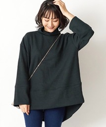 厚地リブニットソーバックスリットワイド袖チュニック