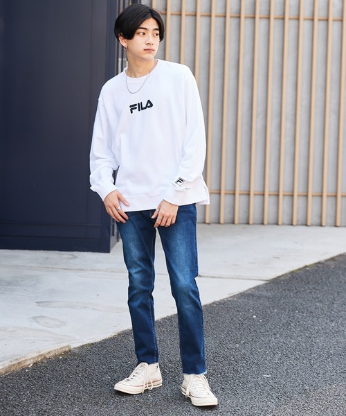 FILA（フィラ）の「▽WEB限定 FILA/フィラ 別注 センターロゴ刺繍 サイドスリット裏毛スウェット（スウェット・レディース・ホワイト/ブラック/ベージュ/ネイビー/チャコール・S/M/L）」の20枚目の写真