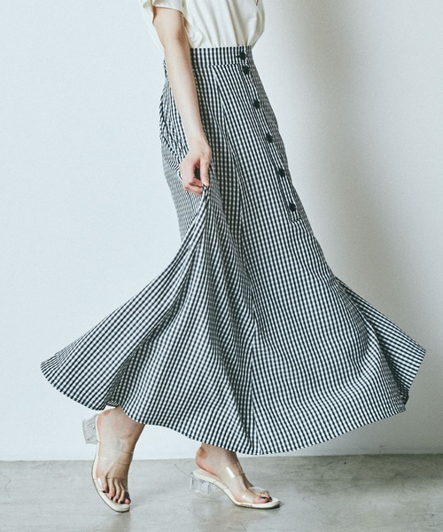 WEGO（ウィゴー）の「WEGO/ギンガムチェックマーメイドスカート（スカート・レディース・ブラック系その他2/ブルー系その他2・FREE）」の2枚目の写真