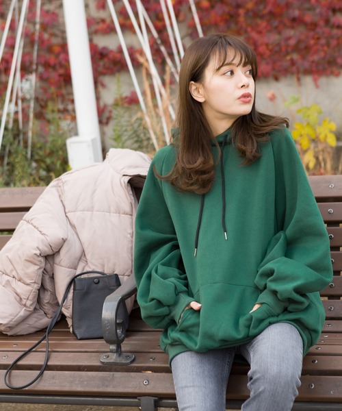 LGB フード付きロングダークグリーンパーカー　美品 セール パーカー メンズ テディベア クマ プリント プルオーバー