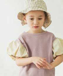 pairmanon | 【もっちりワッフル】異素材バルーンスリーブ半袖トップス(Tシャツ/カットソー)