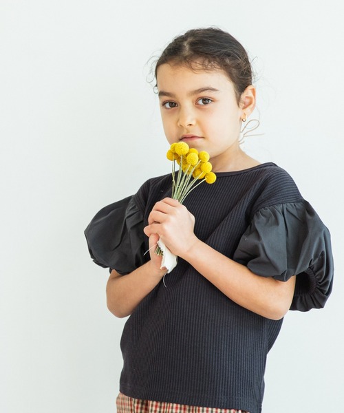 pairmanon(ペアマノン)の「【もっちりワッフル】ワッフル バルーンスリーブ 半袖 Tシャツ(Tシャツ/カットソー・キッズ・モカ/グレイッシュベージュ/アイボリー/ブラック/ラベンダー/ライトベージュ/ミント・100/130/90/110/150/120/140)」の3枚目の写真