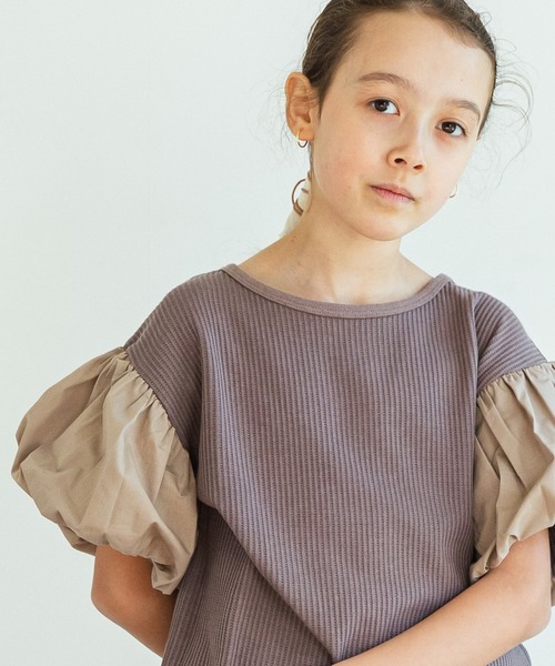 pairmanon(ペアマノン)の「【もっちりワッフル】ワッフル バルーンスリーブ 半袖 Tシャツ(Tシャツ/カットソー・キッズ・モカ/グレイッシュベージュ/アイボリー/ブラック/ラベンダー/ライトベージュ/ミント・100/130/90/110/150/120/140)」の4枚目の写真