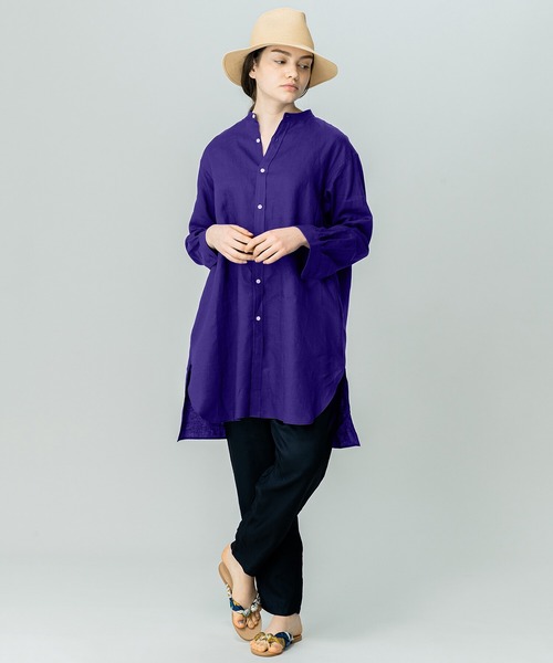 ORCIVAL（オーシバル）の「◇【ORCIVAL】〈別注〉リネンバンドカラーシャツ WOMEN（シャツ/ブラウス・レディース・サックスブルー/ピンク/チャコール/ラベンダー・1）」の3枚目の写真