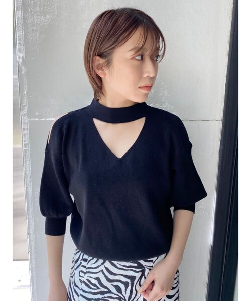 MURUA（ムルーア）の「ドライタッチチョーカーハーフニット（ニット/セーター・レディース・ブラック/ブラウン/カーキ/アイボリー・FREE）」の15枚目の写真