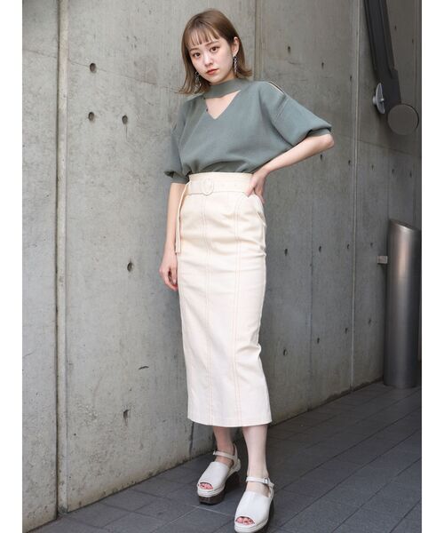 MURUA（ムルーア）の「ドライタッチチョーカーハーフニット（ニット/セーター・レディース・ブラック/ブラウン/カーキ/アイボリー・FREE）」の19枚目の写真