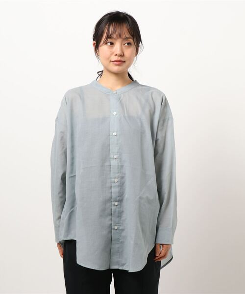 Lugnoncure（ルノンキュール）の「TCボイルノーカラーシャツ（シャツ/ブラウス・レディース・グリーン/チャコール/キナリ・ﾌﾘ-）」の3枚目の写真