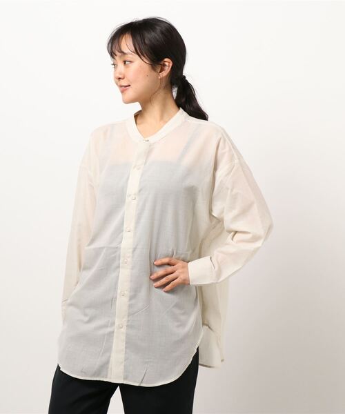 Lugnoncure（ルノンキュール）の「TCボイルノーカラーシャツ（シャツ/ブラウス・レディース・グリーン/チャコール/キナリ・ﾌﾘ-）」の2枚目の写真