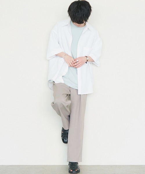 WYM LIDNM（ウィム バイ リドム）の「MICRO SPAN BASIC WIDE H/S SHIRT（シャツ/ブラウス・メンズ・ホワイト/ベージュ/ブルー/ストライプ/チャコールグレー/ダークグリーン/ベージュ系/グレイッシュブルー/グレー・S/M/L）」の13枚目の写真