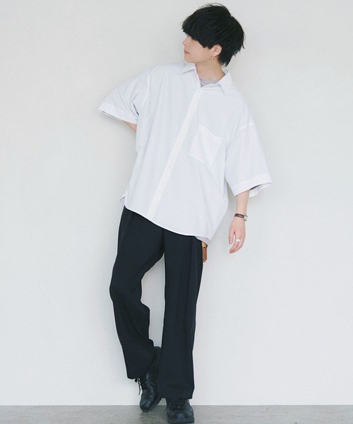 WYM LIDNM（ウィム バイ リドム）の「MICRO SPAN BASIC WIDE H/S SHIRT（シャツ/ブラウス・メンズ・ホワイト/ベージュ/ブルー/ストライプ/チャコールグレー/ダークグリーン/ベージュ系/グレイッシュブルー/グレー・S/M/L）」の21枚目の写真