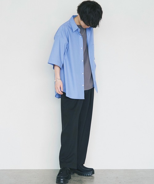 WYM LIDNM（ウィム バイ リドム）の「MICRO SPAN BASIC WIDE H/S SHIRT（シャツ/ブラウス・メンズ・ホワイト/ベージュ/ブルー/ストライプ/チャコールグレー/ダークグリーン/ベージュ系/グレイッシュブルー/グレー・S/M/L）」の20枚目の写真