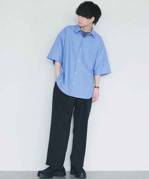 WYM LIDNM（ウィム バイ リドム）の「MICRO SPAN BASIC WIDE H/S SHIRT（シャツ/ブラウス・メンズ・ホワイト/ベージュ/ブルー/ストライプ/チャコールグレー/ダークグリーン/ベージュ系/グレイッシュブルー/グレー・S/M/L）」の18枚目の写真