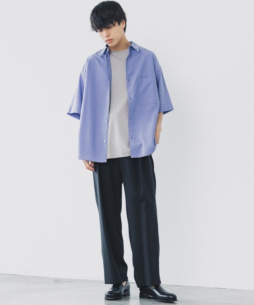 WYM LIDNM（ウィム バイ リドム）の「MICRO SPAN BASIC WIDE H/S SHIRT（シャツ/ブラウス・メンズ・ホワイト/ベージュ/ブルー/ストライプ/チャコールグレー/ダークグリーン/ベージュ系/グレイッシュブルー/グレー・S/M/L）」の14枚目の写真