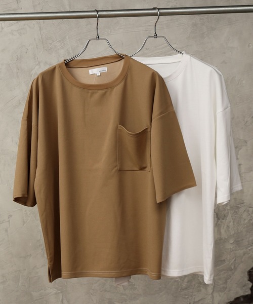 TopIsm（トップイズム）の「アンサンブル　梨地素材ストレッチ ワイドシルエット半袖カットソー（アンサンブル・メンズ・ホワイト/グレー系その他/ブラウン/ベージュ/ブラック・M/L）」の5枚目の写真