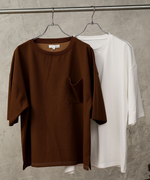 TopIsm（トップイズム）の「アンサンブル　梨地素材ストレッチ ワイドシルエット半袖カットソー（アンサンブル・メンズ・ホワイト/グレー系その他/ブラウン/ベージュ/ブラック・M/L）」の4枚目の写真