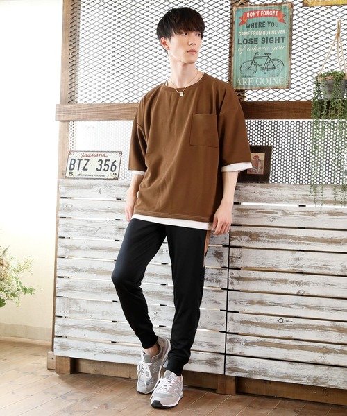 TopIsm（トップイズム）の「アンサンブル　梨地素材ストレッチ ワイドシルエット半袖カットソー（アンサンブル・メンズ・ホワイト/グレー系その他/ブラウン/ベージュ/ブラック・M/L）」の13枚目の写真