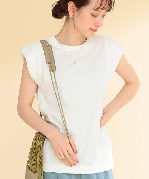 Ray BEAMS(レイビームス)の「Ray BEAMS / ショルダー パッド フレンチ スリーブ Tシャツ(Tシャツ/カットソー・レディース・ホワイト/ブラック/ミント・ONE SIZE)」の2枚目の写真