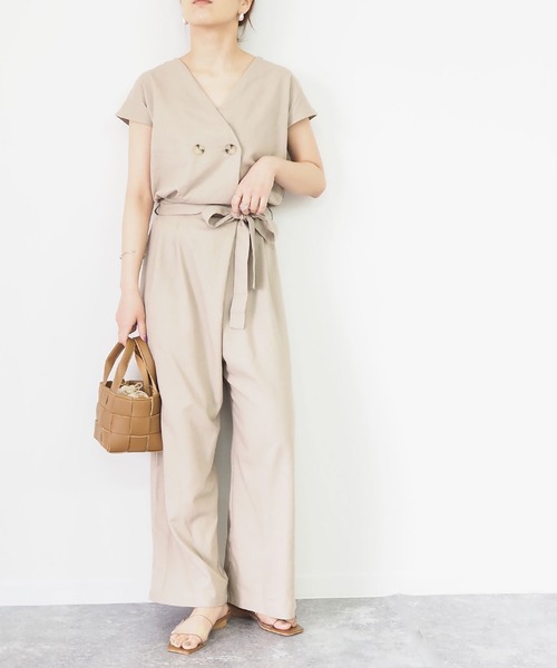 Riberry（リベリー）の「リネンタッチジャンプスーツ（つなぎ/オールインワン・レディース・ブラック/ベージュ/キナリ・MEDIUM）」の12枚目の写真