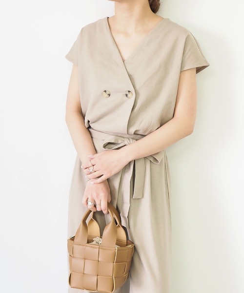 Riberry（リベリー）の「リネンタッチジャンプスーツ（つなぎ/オールインワン・レディース・ブラック/ベージュ/キナリ・MEDIUM）」の11枚目の写真