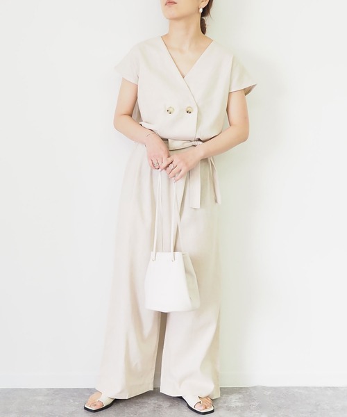 Riberry（リベリー）の「リネンタッチジャンプスーツ（つなぎ/オールインワン・レディース・ブラック/ベージュ/キナリ・MEDIUM）」の4枚目の写真