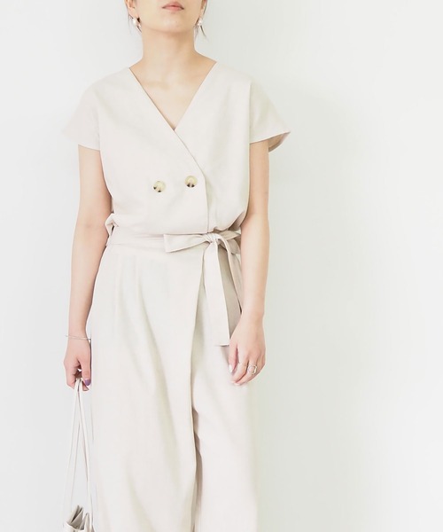 Riberry（リベリー）の「リネンタッチジャンプスーツ（つなぎ/オールインワン・レディース・ブラック/ベージュ/キナリ・MEDIUM）」の13枚目の写真