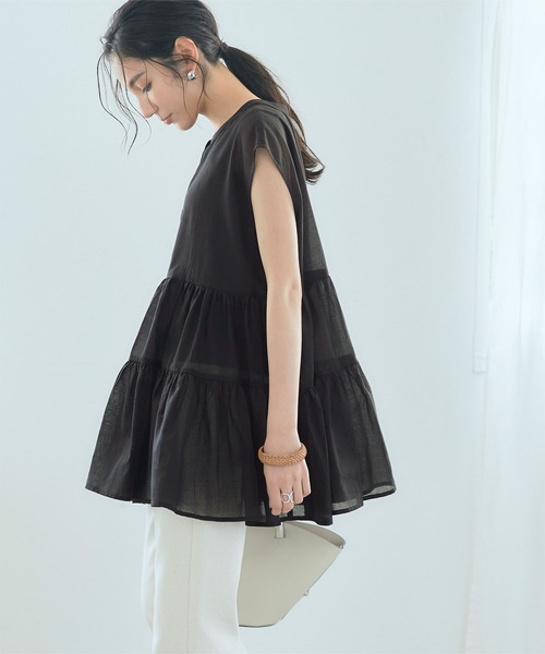 titivate（ティティベイト）の「ｼｱｰﾃｨｱｰﾄﾞﾌﾚﾝﾁｽﾘｰﾌﾞﾌﾞﾗｳｽ（シャツ/ブラウス・レディース・オフホワイト/ベージュ/ピンク/ブラック・FREE）」の10枚目の写真