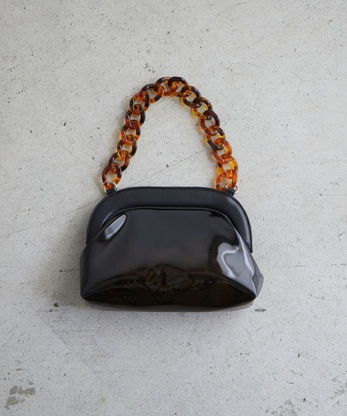 TOPKAPI EFOLE（トプカピエフォル）の「PVC がま口 樹脂チェーン ミニバッグ（ハンドバッグ・レディース・ブラック/ダークブラウン・FREE）」の2枚目の写真
