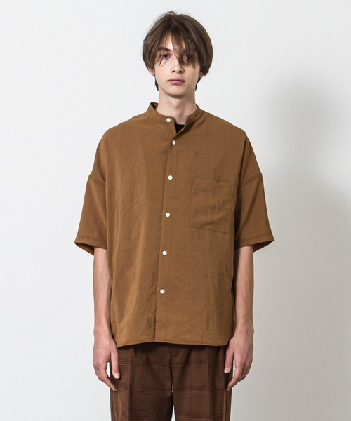 SLICK(スリック)の「リフラックスボイルドロップショルダーバンドカラーシャツ(シャツ/ブラウス・メンズ・ライトグレー/ネイビー/ブラウン・1/2/3)」の11枚目の写真