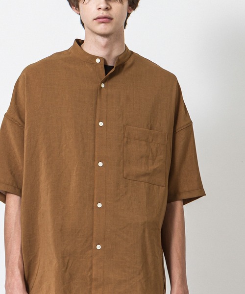 SLICK(スリック)の「リフラックスボイルドロップショルダーバンドカラーシャツ(シャツ/ブラウス・メンズ・ライトグレー/ネイビー/ブラウン・1/2/3)」の14枚目の写真