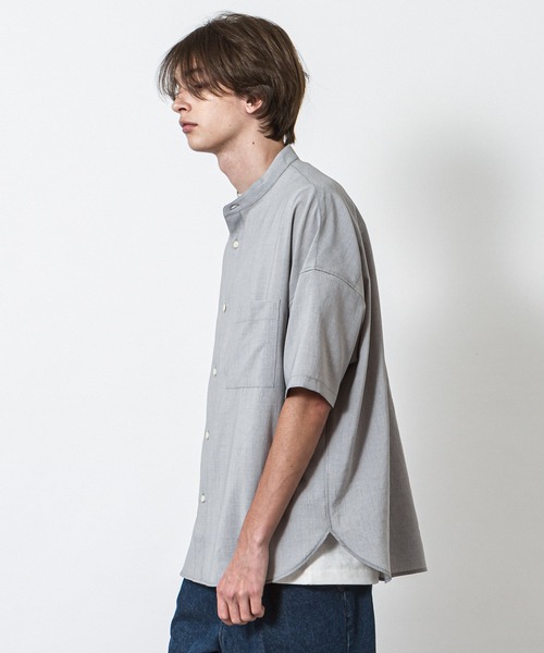 SLICK(スリック)の「リフラックスボイルドロップショルダーバンドカラーシャツ(シャツ/ブラウス・メンズ・ライトグレー/ネイビー/ブラウン・1/2/3)」の5枚目の写真