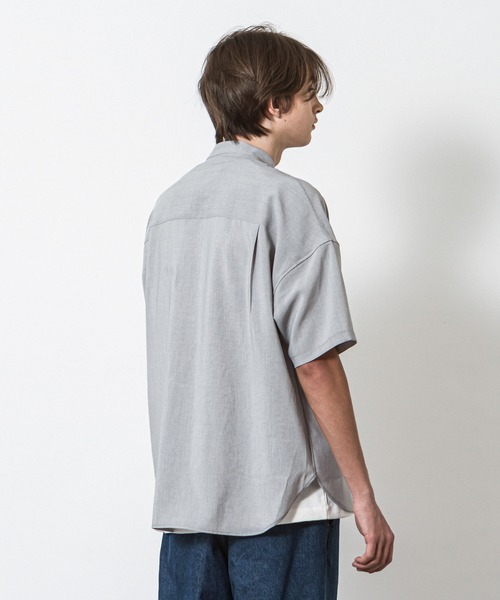 SLICK(スリック)の「リフラックスボイルドロップショルダーバンドカラーシャツ(シャツ/ブラウス・メンズ・ライトグレー/ネイビー/ブラウン・1/2/3)」の6枚目の写真