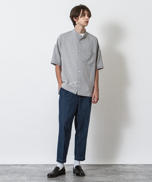 SLICK(スリック)の「リフラックスボイルドロップショルダーバンドカラーシャツ(シャツ/ブラウス・メンズ・ライトグレー/ネイビー/ブラウン・1/2/3)」の9枚目の写真