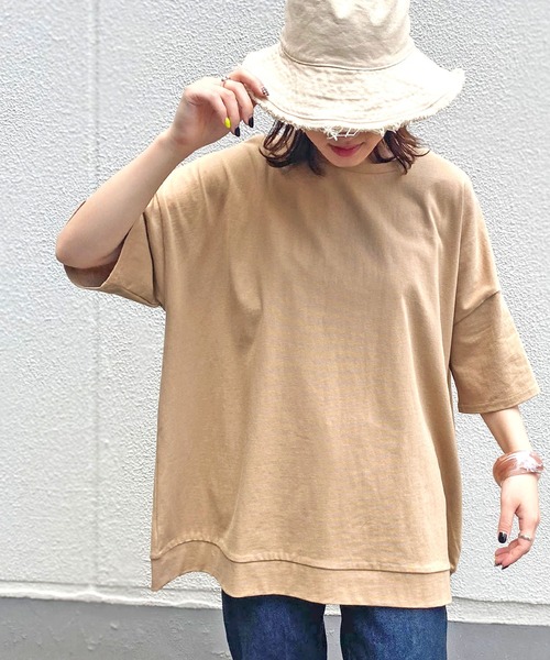 HER CLOSET(ハークローゼット)の「【HERCLOSET】7オンスヘビーウェイトコットンビッグシルエットTシャツ(Tシャツ/カットソー・レディース・ホワイト/ブラック/チャコールグレー/ベージュ/ブルー/パープル・M)」の4枚目の写真