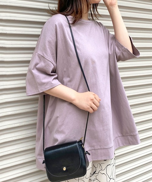 HER CLOSET(ハークローゼット)の「【HERCLOSET】7オンスヘビーウェイトコットンビッグシルエットTシャツ(Tシャツ/カットソー・レディース・ホワイト/ブラック/チャコールグレー/ベージュ/ブルー/パープル・M)」の6枚目の写真