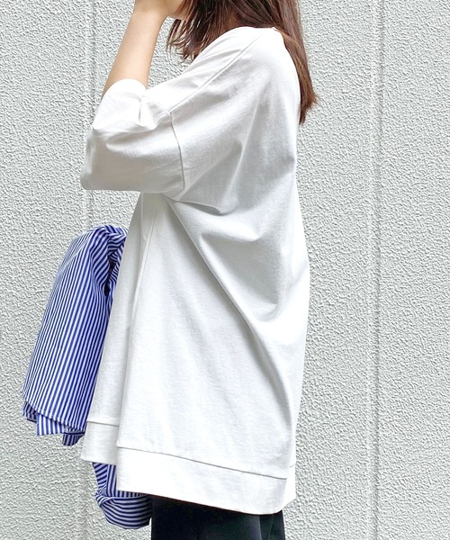 HER CLOSET(ハークローゼット)の「【HERCLOSET】7オンスヘビーウェイトコットンビッグシルエットTシャツ(Tシャツ/カットソー・レディース・ホワイト/ブラック/チャコールグレー/ベージュ/ブルー/パープル・M)」の2枚目の写真