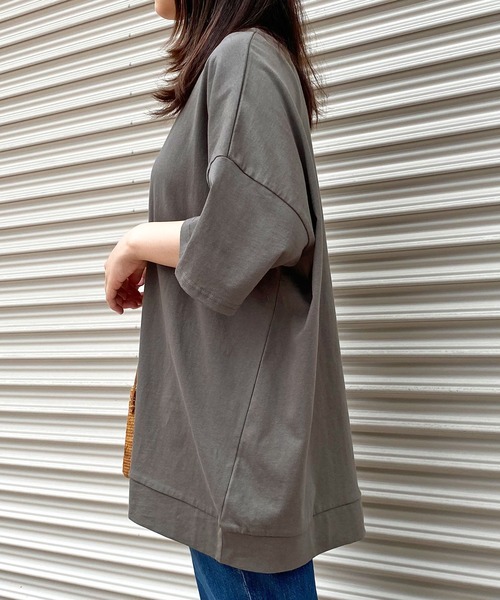 HER CLOSET(ハークローゼット)の「【HERCLOSET】7オンスヘビーウェイトコットンビッグシルエットTシャツ(Tシャツ/カットソー・レディース・ホワイト/ブラック/チャコールグレー/ベージュ/ブルー/パープル・M)」の3枚目の写真