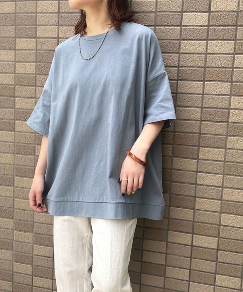 HER CLOSET(ハークローゼット)の「【HERCLOSET】7オンスヘビーウェイトコットンビッグシルエットTシャツ(Tシャツ/カットソー・レディース・ホワイト/ブラック/チャコールグレー/ベージュ/ブルー/パープル・M)」の5枚目の写真