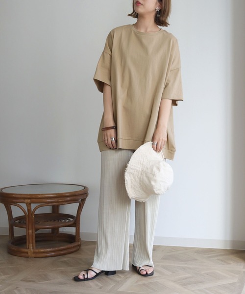 HER CLOSET(ハークローゼット)の「【HERCLOSET】7オンスヘビーウェイトコットンビッグシルエットTシャツ(Tシャツ/カットソー・レディース・ホワイト/ブラック/チャコールグレー/ベージュ/ブルー/パープル・M)」の21枚目の写真