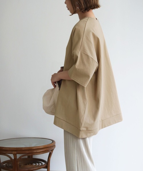 HER CLOSET(ハークローゼット)の「【HERCLOSET】7オンスヘビーウェイトコットンビッグシルエットTシャツ(Tシャツ/カットソー・レディース・ホワイト/ブラック/チャコールグレー/ベージュ/ブルー/パープル・M)」の22枚目の写真