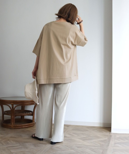 HER CLOSET(ハークローゼット)の「【HERCLOSET】7オンスヘビーウェイトコットンビッグシルエットTシャツ(Tシャツ/カットソー・レディース・ホワイト/ブラック/チャコールグレー/ベージュ/ブルー/パープル・M)」の19枚目の写真
