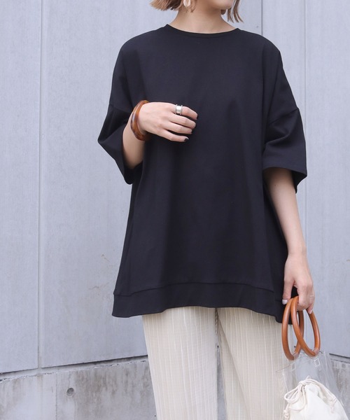 HER CLOSET(ハークローゼット)の「【HERCLOSET】7オンスヘビーウェイトコットンビッグシルエットTシャツ(Tシャツ/カットソー・レディース・ホワイト/ブラック/チャコールグレー/ベージュ/ブルー/パープル・M)」の14枚目の写真