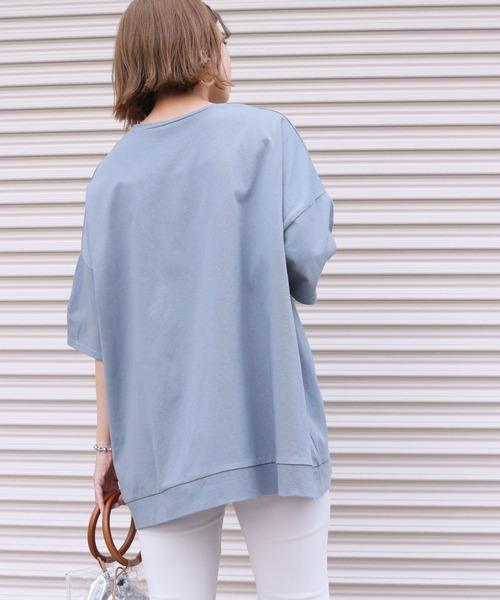 HER CLOSET(ハークローゼット)の「【HERCLOSET】7オンスヘビーウェイトコットンビッグシルエットTシャツ(Tシャツ/カットソー・レディース・ホワイト/ブラック/チャコールグレー/ベージュ/ブルー/パープル・M)」の21枚目の写真