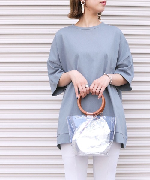 HER CLOSET(ハークローゼット)の「【HERCLOSET】7オンスヘビーウェイトコットンビッグシルエットTシャツ(Tシャツ/カットソー・レディース・ホワイト/ブラック/チャコールグレー/ベージュ/ブルー/パープル・M)」の22枚目の写真