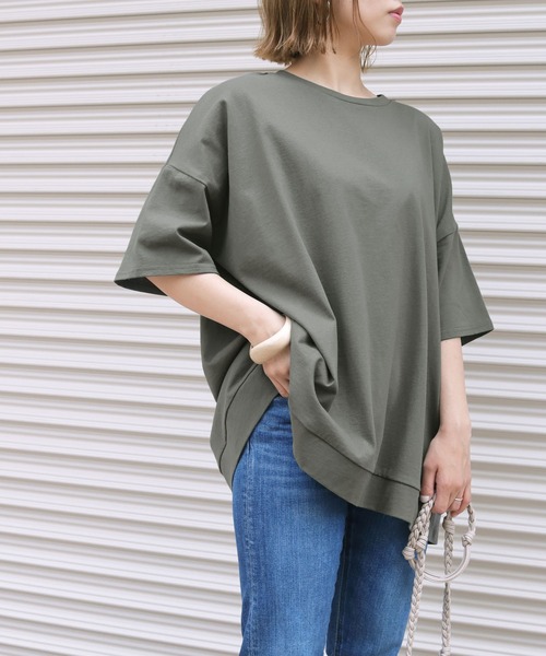 HER CLOSET(ハークローゼット)の「【HERCLOSET】7オンスヘビーウェイトコットンビッグシルエットTシャツ(Tシャツ/カットソー・レディース・ホワイト/ブラック/チャコールグレー/ベージュ/ブルー/パープル・M)」の17枚目の写真